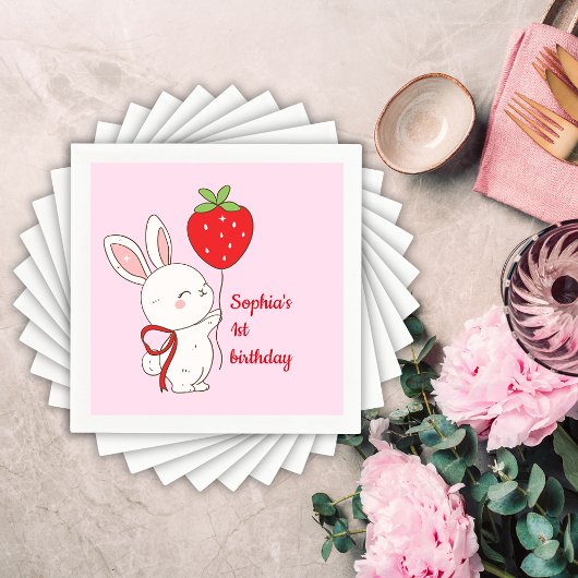 Serviette En Papier Strawberry Bunny Birthday Pink