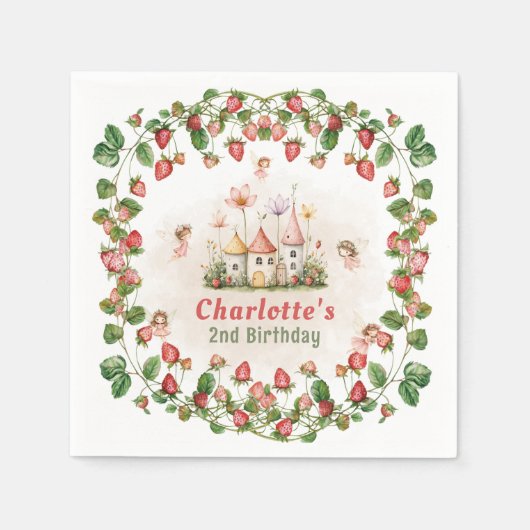 Serviette En Papier Strawberry enchanted fairy garden birthday (Devant)