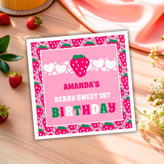 Serviette En Papier Strawberry First Birthday Celebration