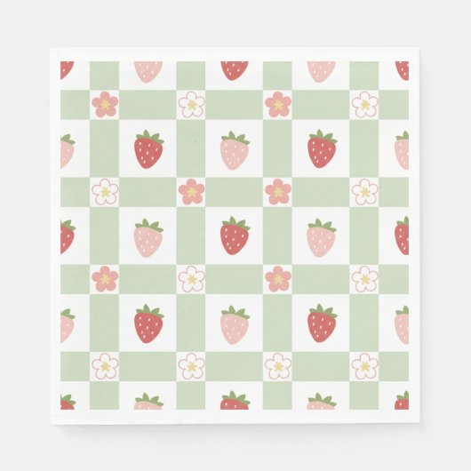 Serviette En Papier Strawberry Gingham First Birthday Luncheon (Devant)