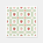 Serviette En Papier Strawberry Gingham Pastel Green 1st Birthday (Devant)