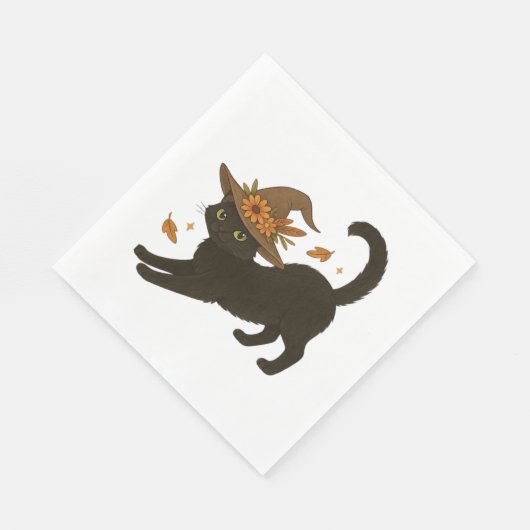 Serviette En Papier Stretting Chat Noir - Witchy Automne Classique T-S (Coin)