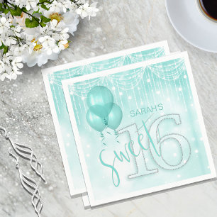 Serviette En Papier String Lights & Balloons Sweet 16 ID Turquoise473