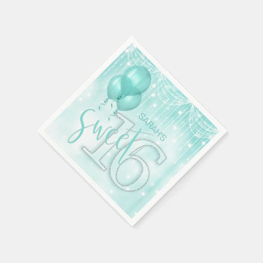 Serviette En Papier String Lights & Balloons Sweet 16 ID Turquoise473 (Coin)