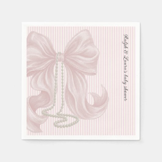 Serviette En Papier Striped Bow Ivory Pink Baby Shower  (Devant)