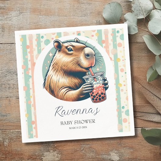 Serviette En Papier Striped Funny Capybara Personalized Baby Shower
