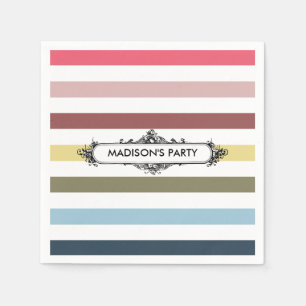 Serviette En Papier Stripes Arc-En-Ciel Chic Moderne Avec Nom De Fête
