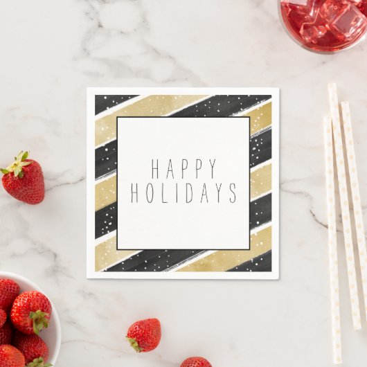 Serviette En Papier Stripes Black & Gold Snowflake moderne (En situation)