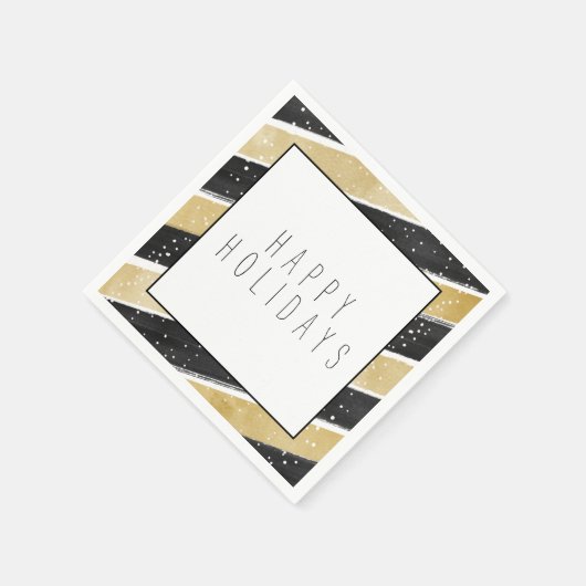 Serviette En Papier Stripes Black & Gold Snowflake moderne (Coin)