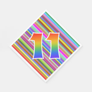 Serviette En Papier Stripes colorées + Motif arc-en-ciel "11" N° d'