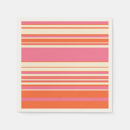 Serviette En Papier Stripes complexes - rose, orange et crème (Devant)