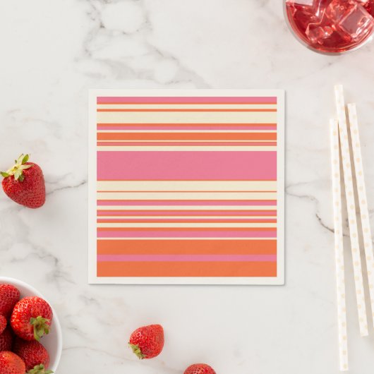 Serviette En Papier Stripes complexes - rose, orange et crème (En situation)