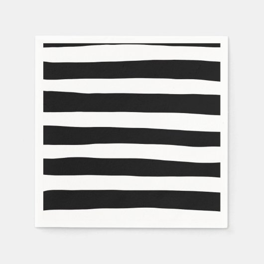 Serviette En Papier Stripes inégales - Noir et blanc (Devant)