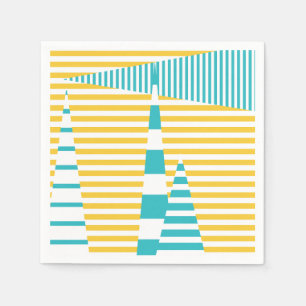 Serviette En Papier Stripes on Stripes - Turquoise et Jaune