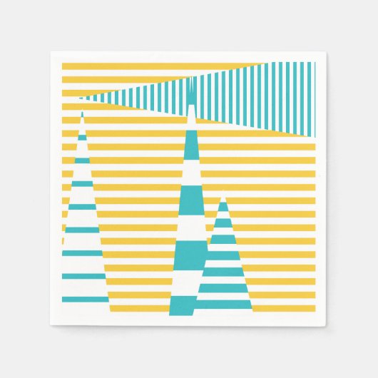 Serviette En Papier Stripes on Stripes - Turquoise et Jaune (Devant)