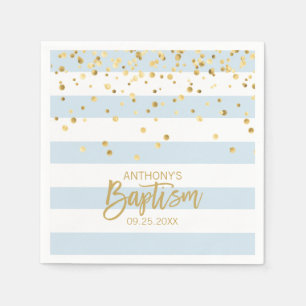 Serviette En Papier Stripes Pastel Blue Gold BAPTISM