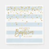 Serviette En Papier Stripes Pastel Blue Gold BOY BAPTISM Déjeuner (Devant)
