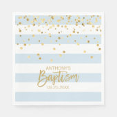 Serviette En Papier Stripes Pastel Blue Gold BOY BAPTISM Déjeuner (Devant)