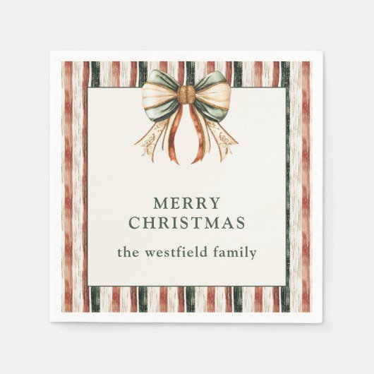 Serviette En Papier Stripes rustiques Joyeux Noël personnalisé (Devant)