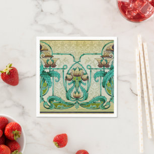 Serviette En Papier Style Art Nouveau Acanthus Bouquet Fleurs Dessert