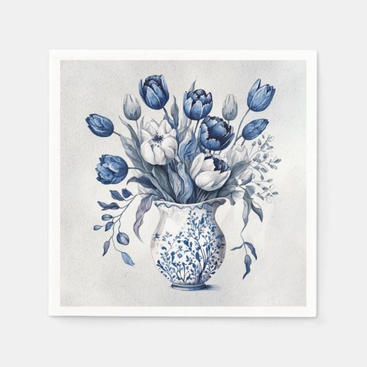 Serviette En Papier Style bleu et blanc Delft bouquet de tulipe design (Devant)