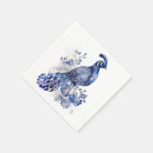 Serviette En Papier Style bleu et blanc Delft paon avec fleurs (Coin)