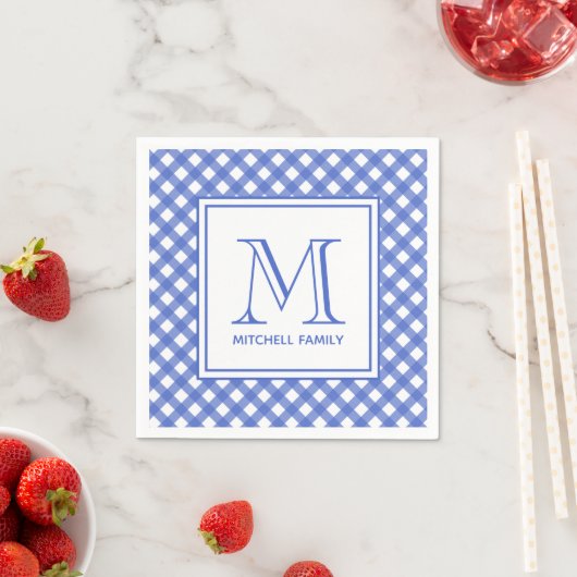 Serviette En Papier Style champêtre bleu En vichy Monogramme Motif (En situation)