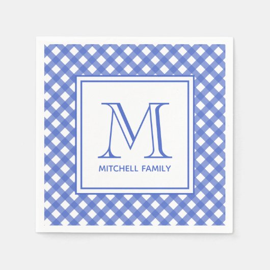 Serviette En Papier Style champêtre bleu En vichy Monogramme Motif (Devant)