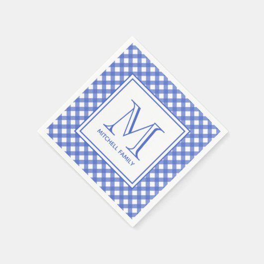 Serviette En Papier Style champêtre bleu En vichy Monogramme Motif (Coin)