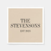 Serviette En Papier Style Classique Famille Nom Est Date Beige (Devant)