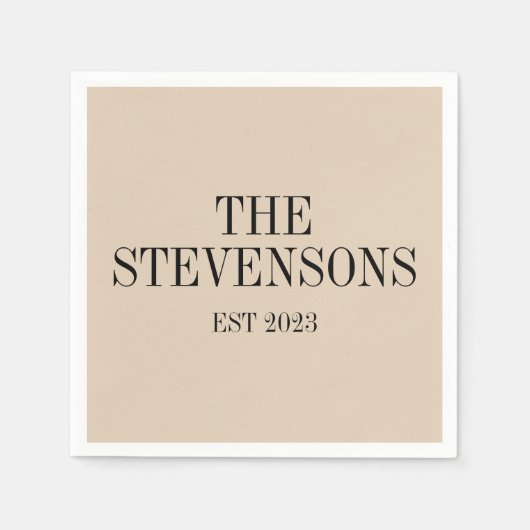 Serviette En Papier Style Classique Famille Nom Est Date Beige (Devant)