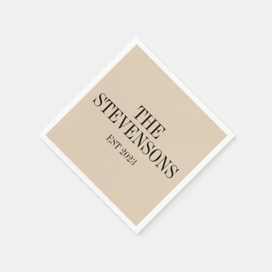 Serviette En Papier Style Classique Famille Nom Est Date Beige (Coin)
