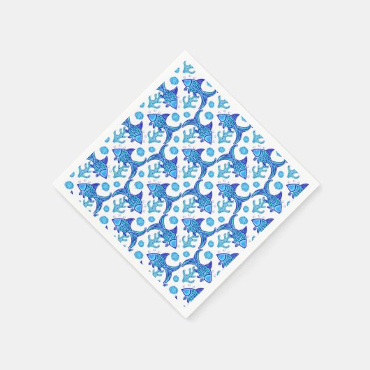 Serviette En Papier Style côtier Motif de poisson bleu Preppy (Coin)