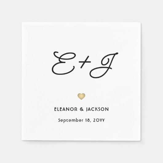 Serviette En Papier Style Déco Typographie Script Monogramme Mariage (Devant)