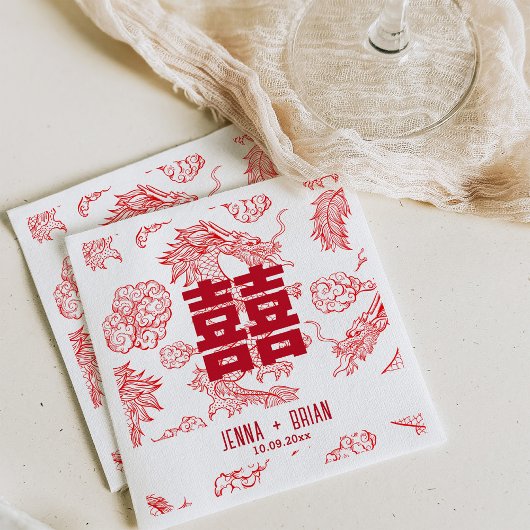 Serviette En Papier Style Dragon Double Symbole Bonheur Style Blanc