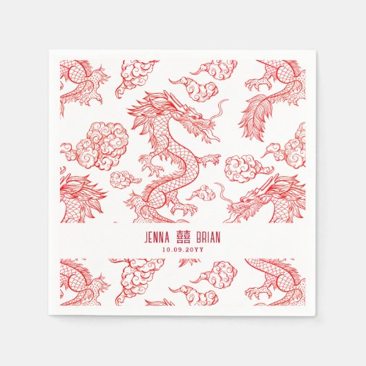Serviette En Papier Style Dragon Double Symbole Bonheur Style Blanc (Devant)