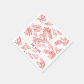 Serviette En Papier Style Dragon Double Symbole Bonheur Style Blanc (Coin)