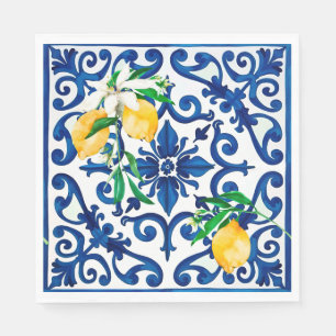 Serviette En Papier style italien, mosaïque, bleu, citron,