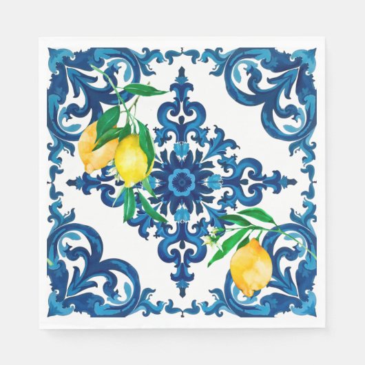 Serviette En Papier style italien, mosaïque, bleu, citron, (Devant)