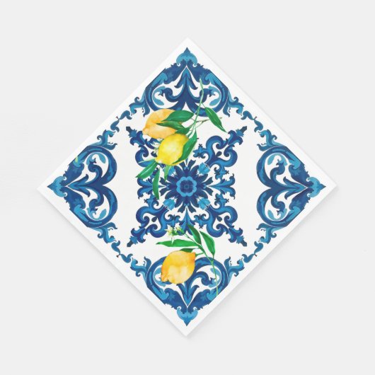 Serviette En Papier style italien, mosaïque, bleu, citron, (Coin)