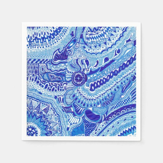Serviette En Papier Style Ming bleu et blanc (Devant)