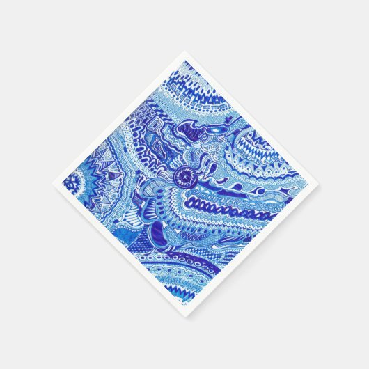Serviette En Papier Style Ming bleu et blanc (Coin)