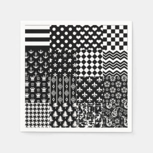 Serviette En Papier Style minimaliste Motif mixte noir blanc