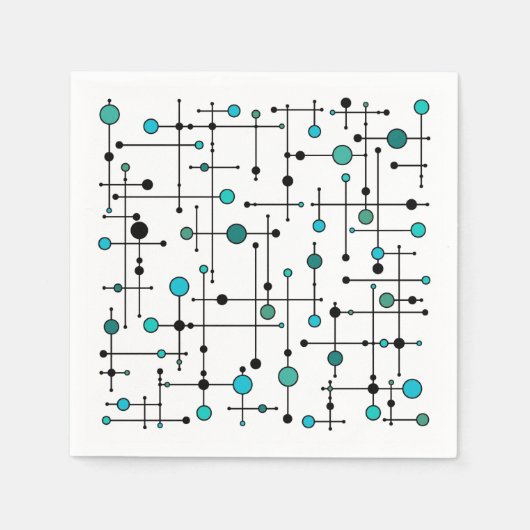 Serviette En Papier Style moderne du milieu du siècle Aqua Blue Dot (Devant)