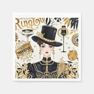 Serviette En Papier Style Moulin rouge, noir et or, Luxe opulent