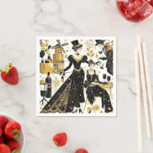 Serviette En Papier Style Moulin rouge, noir et or, Luxe riche (En situation)