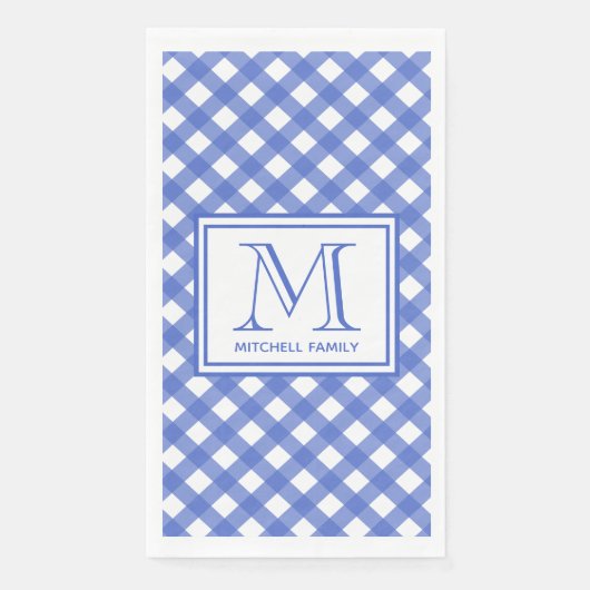 Serviette En Papier Style Pays Bleu En vichy Motif Monogramme (Devant)