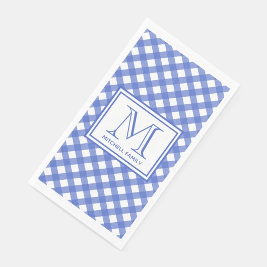 Serviette En Papier Style Pays Bleu En vichy Motif Monogramme (Coin)
