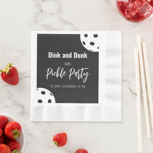 Serviette En Papier Style Rétro Neon Noir Thème Pickleball Anniversair (En situation)