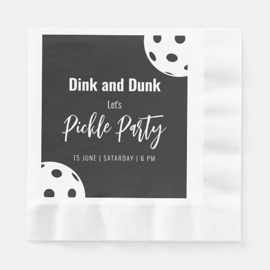 Serviette En Papier Style Rétro Neon Noir Thème Pickleball Anniversair (Devant)